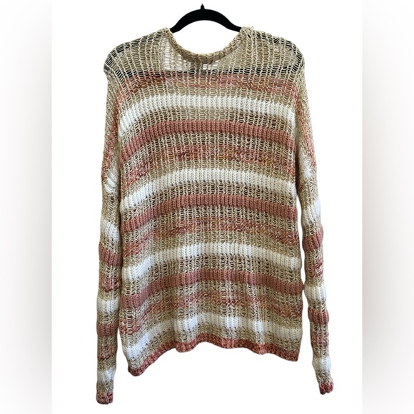 American Rag Open Knit Boho Stripe Sweater L Coastal Slouchy Beach Pullover - Picture 3 of 6